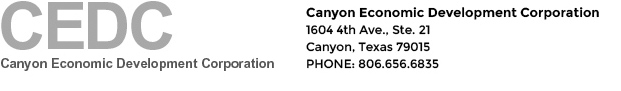 Canyon Economic Development Corporation | 1604 4th Ave., Ste. 21 | Canyon, Texas 79015 | 806.656.6835